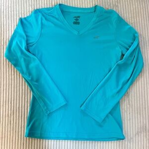 Women's Long Sleeve V-Neck Top - Turquoise
